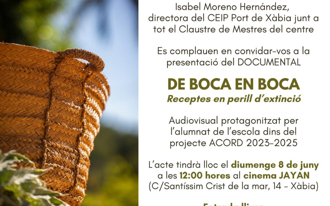 El col·legi Port de Xàbia estrena ‘De boca en boca’, el documental de les receptes en perill d’extinció